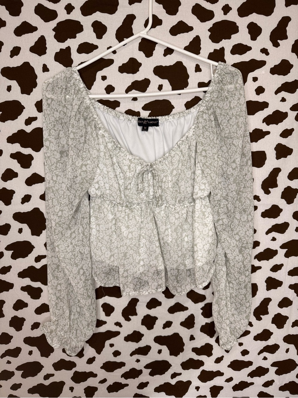 Almost Famous Light Green Floral Long Sleeve Peasant Top